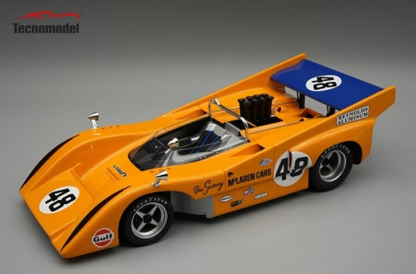 1:18 scale orange McLaren Can-Am race car diecast model with number 48 and detailed decals
