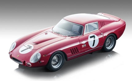 Red diecast model race car with number 7 decals, 1:18 scale, detailed exterior