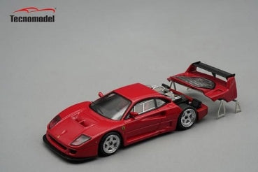 Red 1:18 scale diecast model car with removable rear engine cover displayed