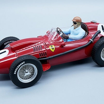 1:18 scale red Ferrari diecast model car with driver figure, vintage racing design