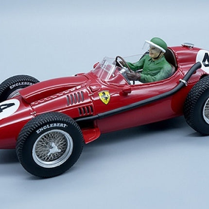 1:18 scale red vintage Ferrari race car diecast model with driver figure and number 4 decals