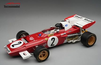 Red Ferrari diecast formula race car model with number 2, gold wheels, and Shell logo