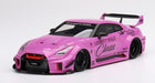 Pink Liberty Walk Nissan GT-R diecast model car with detailed decals, wide body kit and rear spoiler