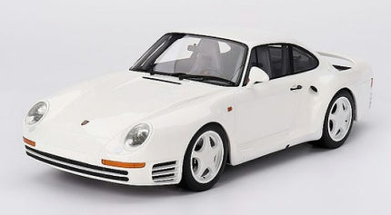 White Porsche 959 1:18 scale diecast model car with detailed features on white background