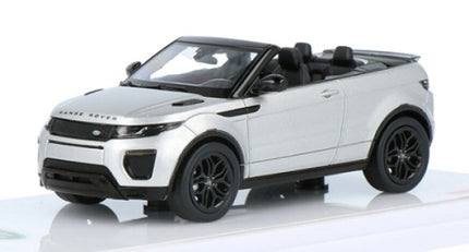 Silver Range Rover Evoque convertible diecast model car with black wheels, 1:43 scale