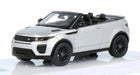 Silver Range Rover Evoque convertible diecast model car with black wheels, 1:43 scale