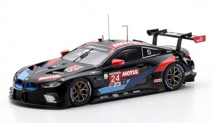 1:18 scale diecast BMW M8 GTE race car model, black with Motul livery and detailed decals