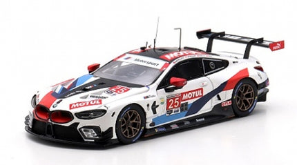 1:18 scale BMW M8 GTE diecast race car model with Motul livery, detailed exterior design
