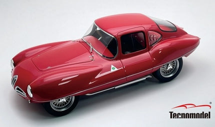 Red 1:18 scale diecast classic sports car model with wire wheels and Tecnomodel logo
