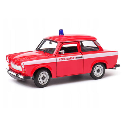 Trabant 601 Feuerwehr German Fire Brigade Red/White Welly 1:24 24037 Diecast Model with Custom Plates