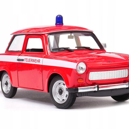 Trabant 601 Feuerwehr German Fire Brigade Red/White Welly 1:24 24037 Diecast Model with Custom Plates