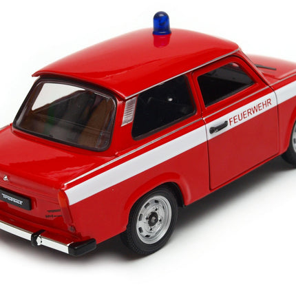 Trabant 601 Feuerwehr German Fire Brigade Red/White Welly 1:24 24037 Diecast Model with Custom Plates