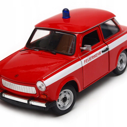 Trabant 601 Feuerwehr German Fire Brigade Red/White Welly 1:24 24037 Diecast Model with Custom Plates