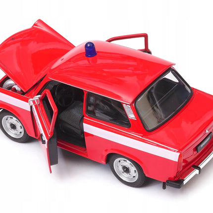 Trabant 601 Feuerwehr German Fire Brigade Red/White Welly 1:24 24037 Diecast Model with Custom Plates