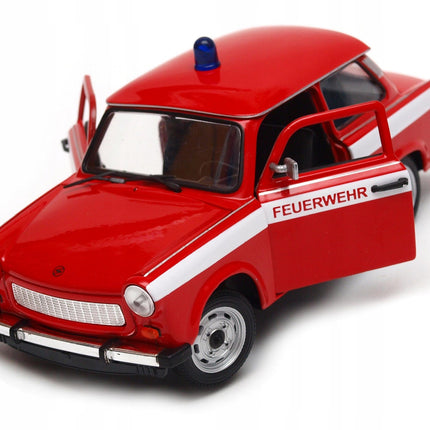 Trabant 601 Feuerwehr German Fire Brigade Red/White Welly 1:24 24037 Diecast Model with Custom Plates