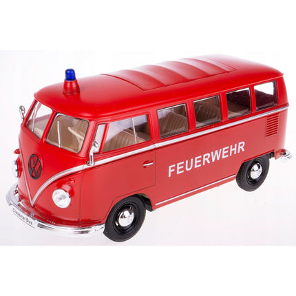 Volkswagen T1 Bus Fire Brigade 1:24 Welly Diecast Model Metal Collector Vehicle Model with Custom Plates
