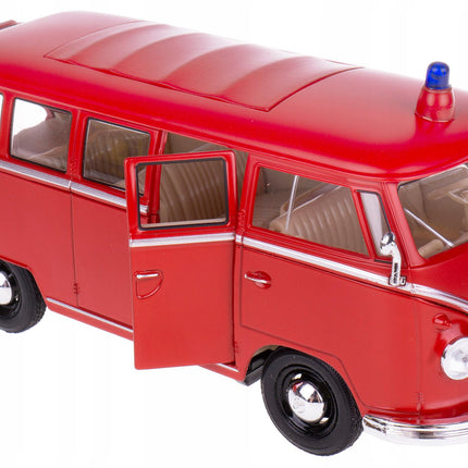Volkswagen T1 Bus Fire Brigade 1:24 Welly Diecast Model Metal Collector Vehicle Model with Custom Plates