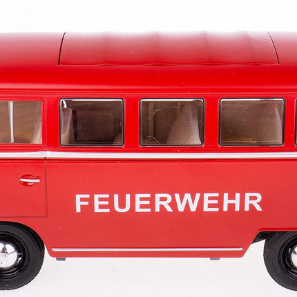 Volkswagen T1 Bus Fire Brigade 1:24 Welly Diecast Model Metal Collector Vehicle Model with Custom Plates