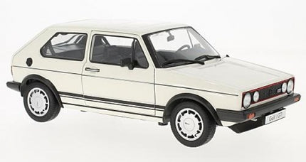 White classic hatchback diecast model car with black trim, 1:18 scale collectible.