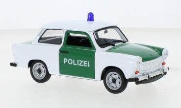 1:24 scale diecast model of a classic green and white German police car with blue siren