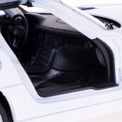 Welly Mercedes-Benz SLS AMG 1:24 White Diecast Model Car with Custom License Plates Gullwing Collector Gift