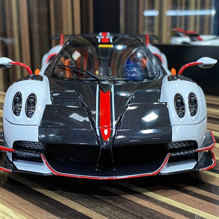 LCD Model Pagani Huayra Roadster BC White Carbon 1:18 Diecast Model Car - studio product photo of the scale model