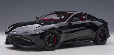 1:18 scale Aston Martin Vantage 2019 diecast model car in jet black with red interior