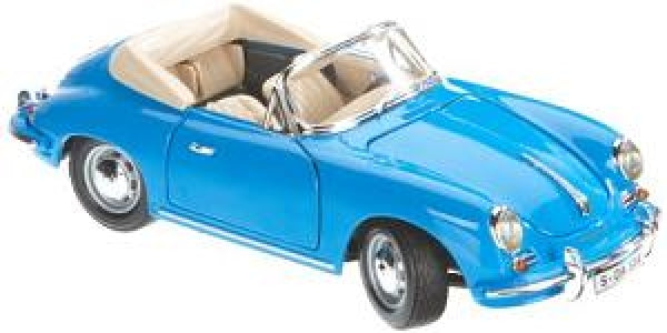 Blue diecast convertible model car with beige interior, 1:18 scale collectible toy.