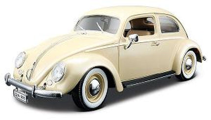 1:18 scale cream vintage Volkswagen Beetle diecast model car, classic collectible.