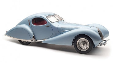 1:18 scale diecast classic blue vintage car model with red interior and chrome details