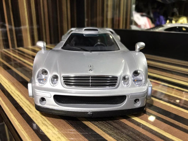 GT Spirit Mercedes-Benz CLK GTR Model Car 1:18 Resin Silver - studio product photo of the scale model