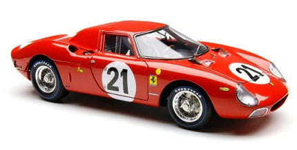 Red Ferrari 250 LM 1965 1:18 diecast model car with racing decals, side view