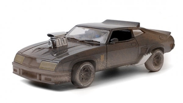 1:24 scale weathered diecast Ford Falcon XB 1973 model car, black with side exhaust