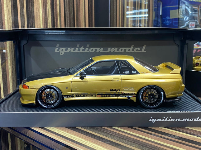 Ignition Model 1:18 Nissan Skyline GT-R R32 Gold Resin Model Car - detailed collector display model