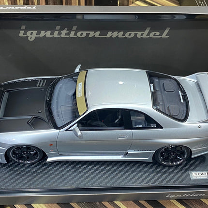 Ignition Model 1/18 Nissan Skyline GT-R R33 Silver Resin Model - studio product photo of the scale model