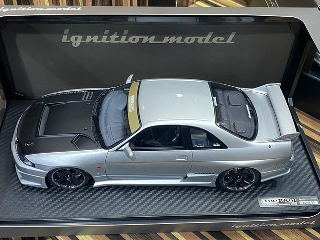 Ignition Model 1/18 Nissan Skyline GT-R R33 Silver Resin Model - studio product photo of the scale model