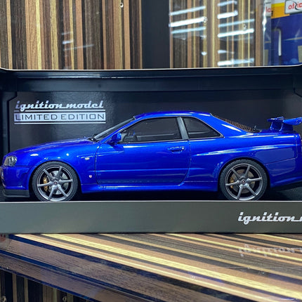 Ignition Model 1:18 Nissan Skyline GT-R R34 2Doors Blue Resin - detailed collector display model