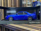 Ignition Model 1:18 Nissan Skyline GT-R R34 2Doors Blue Resin - detailed collector display model