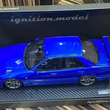 Ignition Model Nissan Skyline GT-R R34 4Doors 1:18 Resin Blue - studio product photo of the scale model