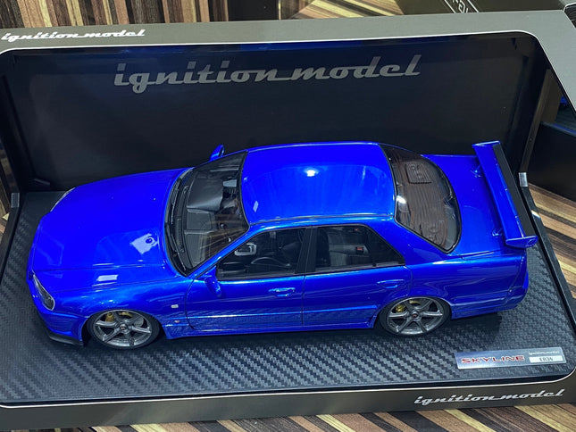 Ignition Model Nissan Skyline GT-R R34 4Doors 1:18 Resin Blue - studio product photo of the scale model