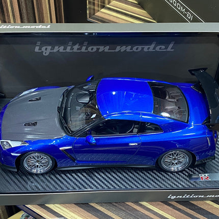 Ignition Model 1/18 Nissan GT-R R35 Blue Resin Model Car - studio product photo of the scale model