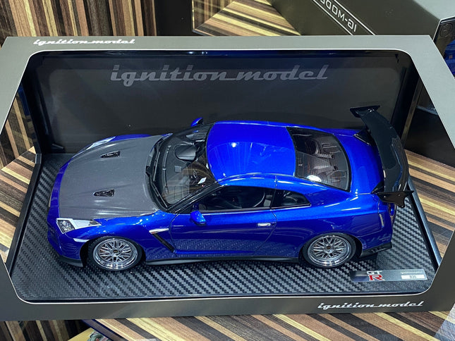 Ignition Model 1/18 Nissan GT-R R35 Blue Resin Model Car - studio product photo of the scale model