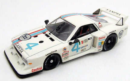 1:18 scale diecast model of a white Lancia racing car with Martini livery and decals