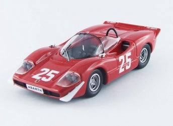 Red 1:18 scale diecast model race car with number 25 and Abarth logo, shown on white background