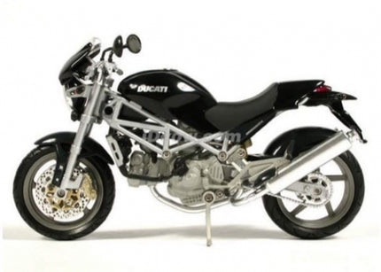 1:18 scale black Ducati motorcycle diecast model with silver details on white background