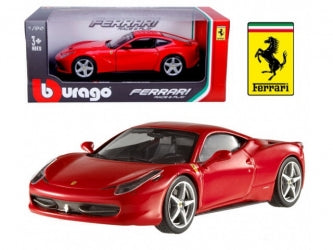 Red Ferrari diecast model car 1:24 scale by Bburago with display box and Ferrari logo