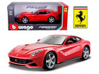 Red Ferrari diecast model car 1:18 scale by Bburago with branded box and Ferrari logo