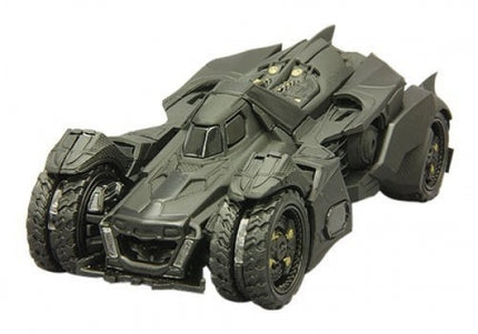 Diecast Batmobile model car in matte black, detailed 1:18 scale collectible on white background.