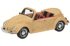 1:18 scale diecast model VW Beetle convertible with a wicker-pattern exterior and red interior
