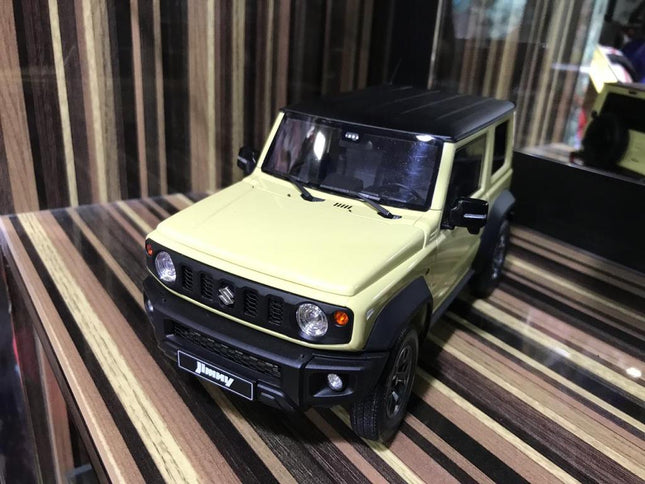 LCD Model Suzuki Jimny Cream 1:18 Diecast Model Car - studio product photo of the scale model